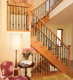 Oak staircase with black iron balusters